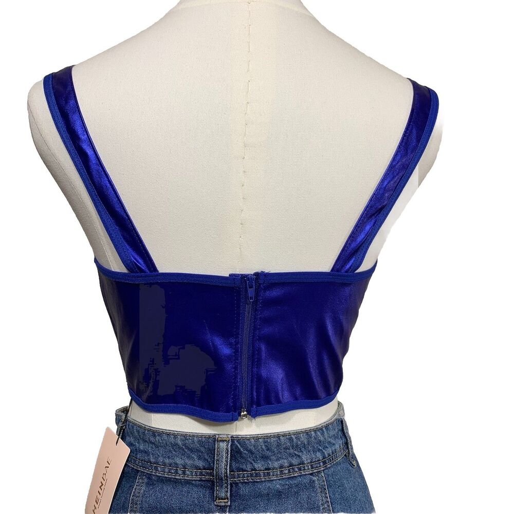 SHEIN BAE Corset Top Womens S Electric Blue Metallic Faux Leather sw220714406045 - Picture 3 of 7